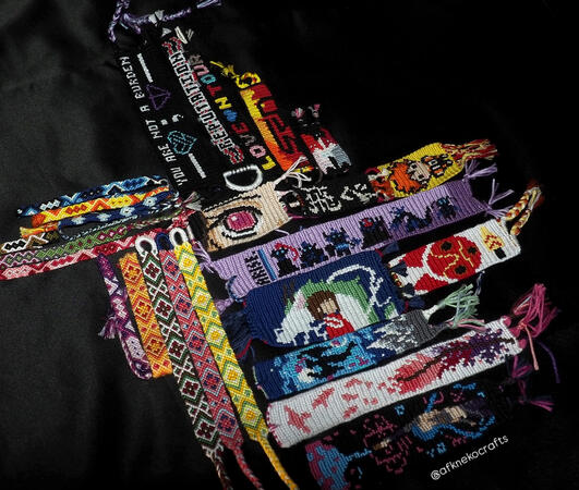 Bracelets, keychains, bookmarks showcase